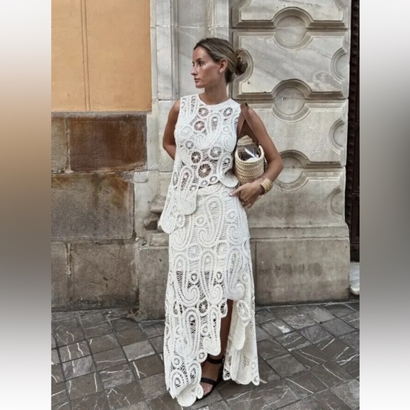 NEW ZARA COTTON ASYMMETRIC CROCHET STRAW SKIRT SZ S REF 2712/012 - Picture 10 of 16